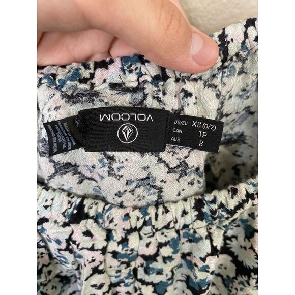 Volcom Womens Floral Tiered Sun Dress XS Lightweight Ruffle Strappy Blue/White - Picture 3 of 8